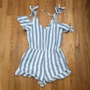 Striped Cold Shoulder Bow Tie Romper
